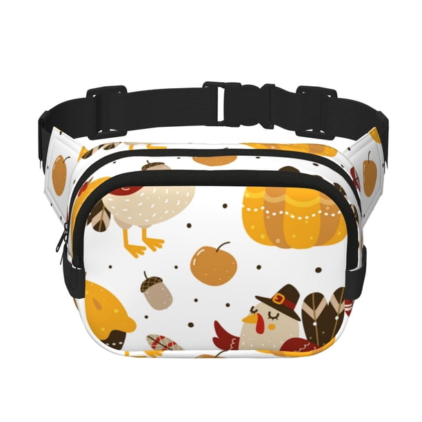Fotbe Happy Thanksgiving Cangurera Cuadrada con Estampado de Doble Capa, Bolsa de Cintura Ajustable Mini para Hombres y Mujeres