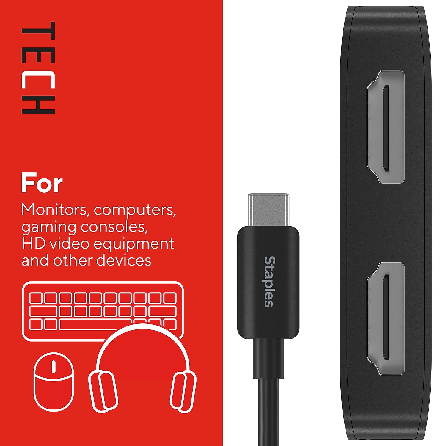 Staples TECH 6" USB-C to HDMI Audio/Video Cable Male to Female Black (ST62386)