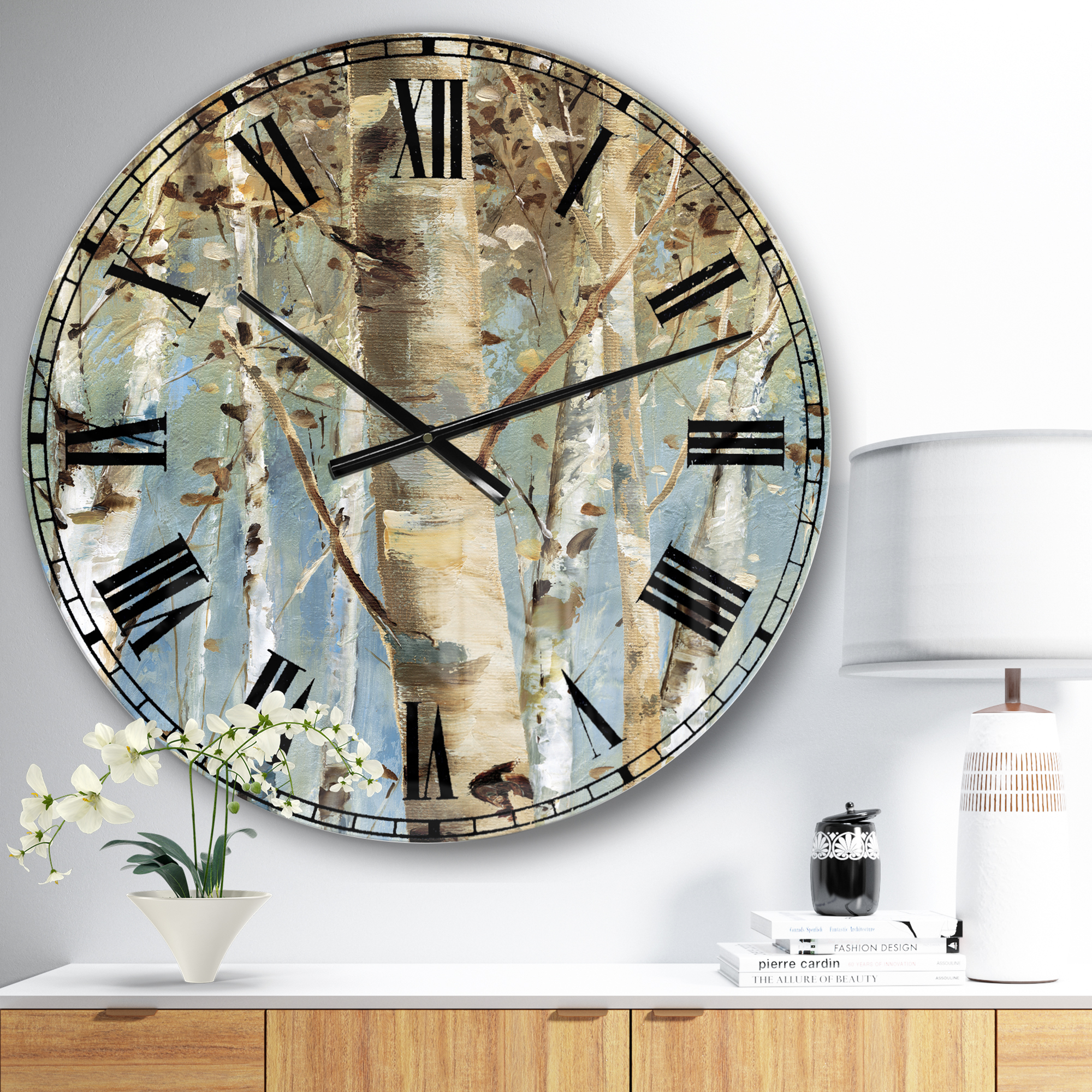 Designart Oversized Blue Analog Round Farmhouse Modern Wall Clocks, CLM30903-C23