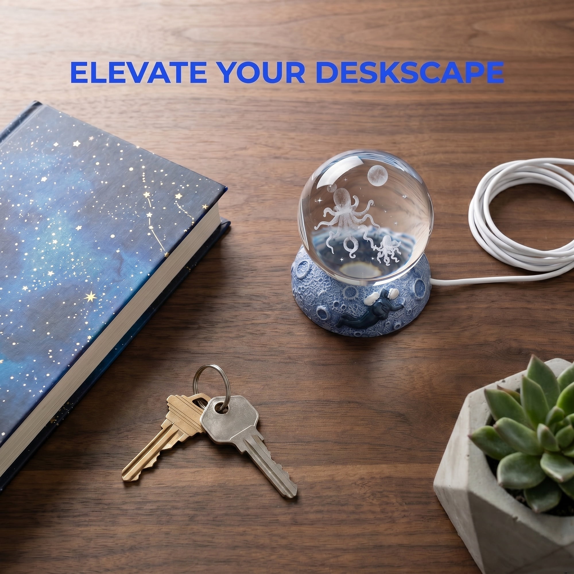 Unique Bargains Glowing Crystal Ball 3D Glass Ornament with LED Light Base Blue Style H