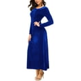 thumbnail image 3 of Robe en Velours pour Femmes Élégante, Col Rond Manches Longues Robe Noire Unie, 3 of 5