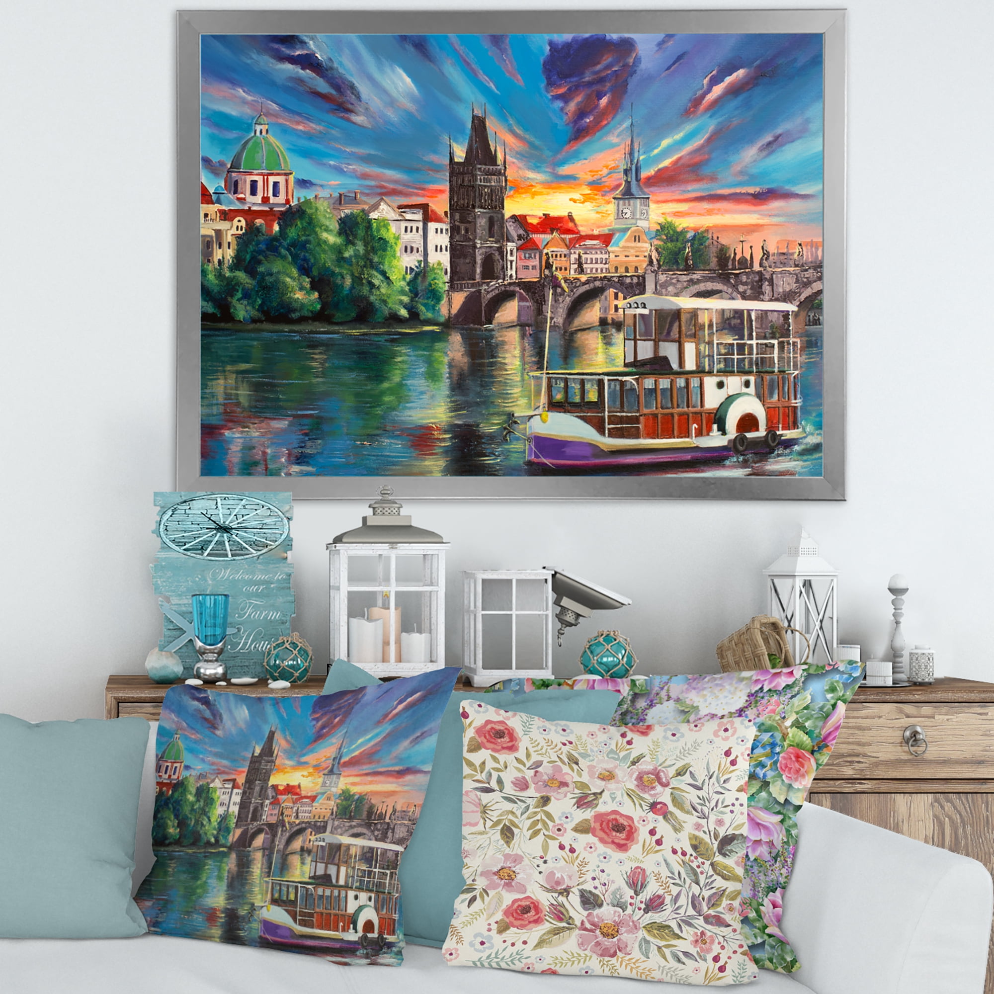 Designart 'Sunset Over Cityview Of Prague' Children's Art Framed Art Print