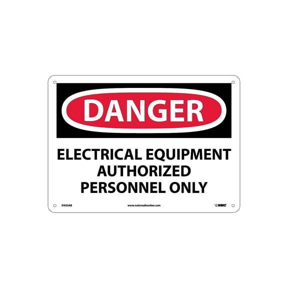 National Marker Danger Signs; Electrical Equipment Authorized Personnel. . . 10X14 .040 Aluminum