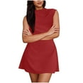 thumbnail image 3 of Sentmoon Vacation Dresses for Women 2025 Oversized Sleeveless Dresses for Teens Solid Color Crew Neck Wedding Guest Dress Summer Stylish for Wedding Guest Red S, 3 of 10