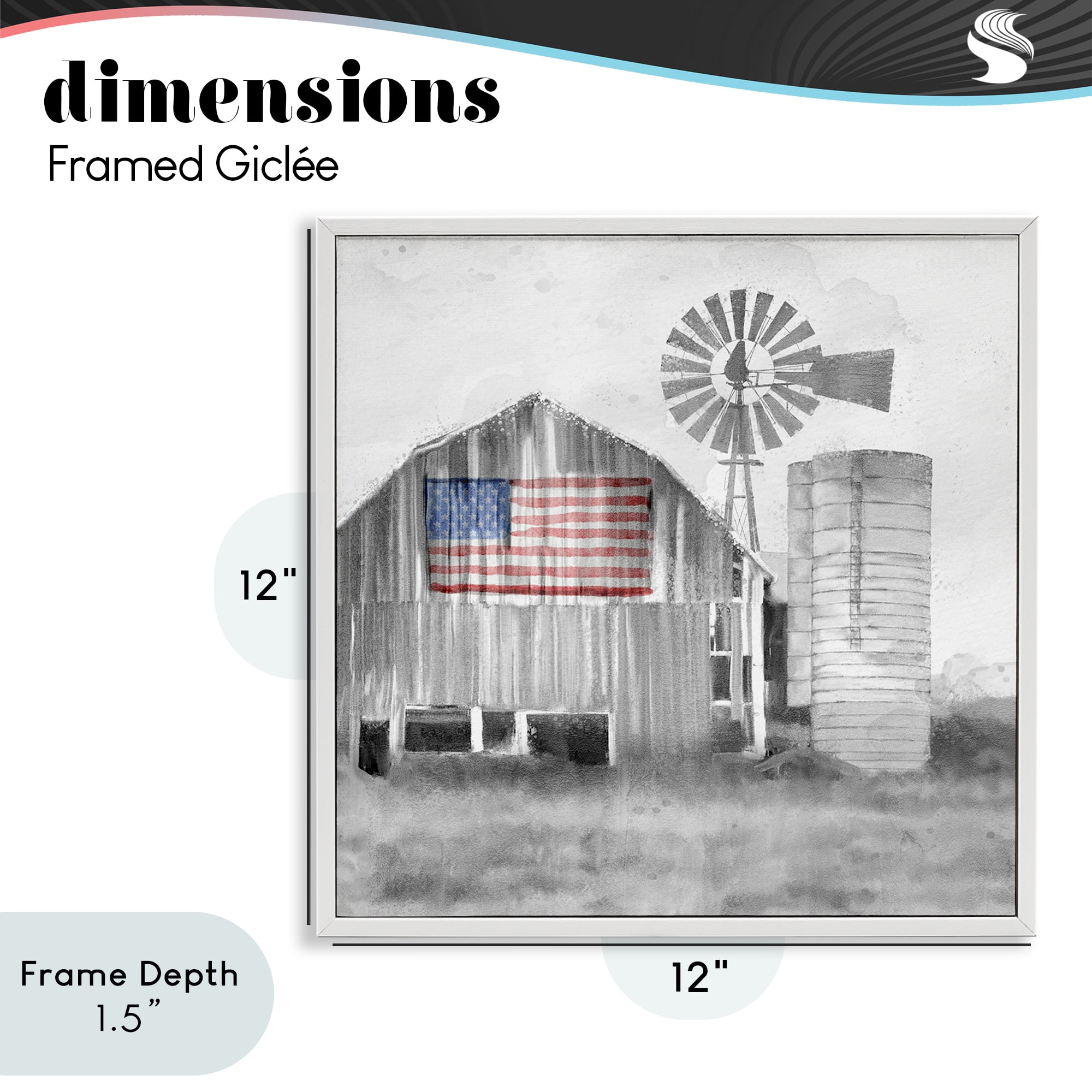 Stupell Industries Grandfather's Barn with Flag White Framed Giclee Art, design by Kim Allen