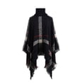 thumbnail image 2 of Rohuuque Women's Turtleneck Poncho Sweater Fringe Knit Cape Poncho Boho Knit Cape Pullover Shawl Wrap Dress Ponchos Tassels Black, 2 of 4