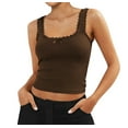 thumbnail image 3 of Women'S Tank Tops Cute Slim Fitted Ribbed Knit Lace Camisole Top Summer Square Neck Sleeveless Going Coffee S, 3 of 9