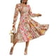 thumbnail image 1 of Vestido largo Simplee para mujer, manga larga, cuello cuadrado, estampado floral rosa, 1 of 6