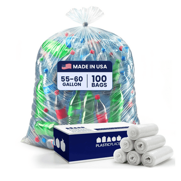 Plasticplace 55-60 gallon Trash Bags, 1.2 Mil, Clear Garbage Can Liners, 38 x 58, 100 Count