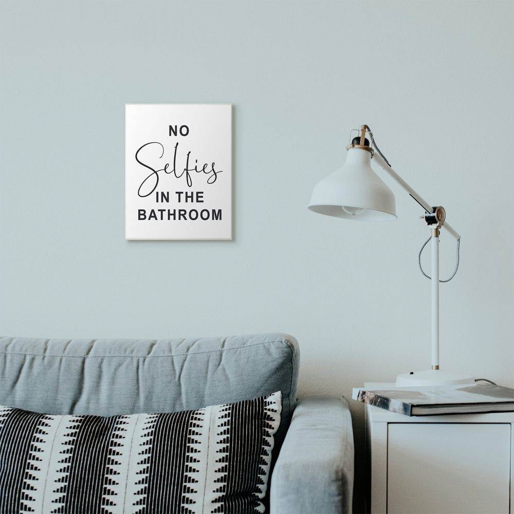 Stupell Industries No Selfies Funny Word Bathroom Black And White Design Wall Plaque Art by Lettered and Lined
