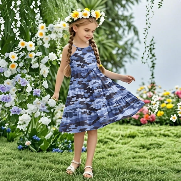 ATOGUTA Kids Pencil Dress Sleeveless Summer Cami Dress Kids Casual Crewneck Loose Beach Dresses Size 4T-14, Navy