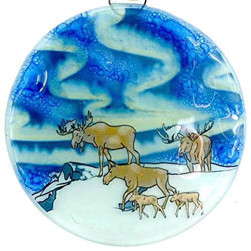 Ruth's Ethical Goods Northern Lights Moose Christmas Tree Ornament - Art Glass Light Catcher