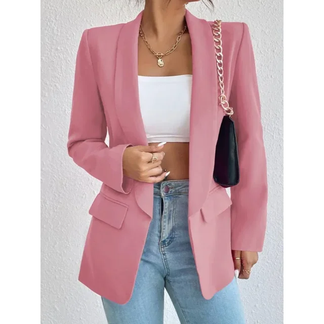 Women's Office Lightweight Loose Fit Solid Color Blazer Notch Collar Long Sleeve