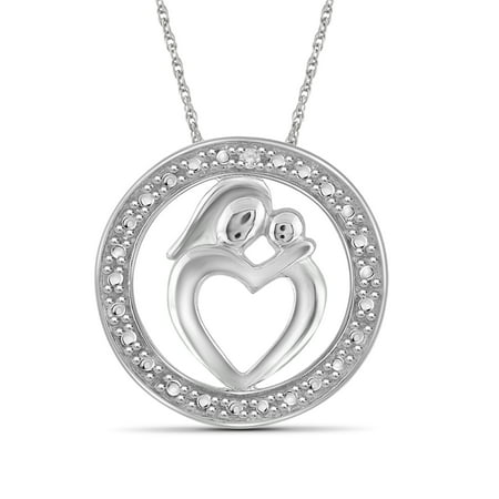 - JewelersClub White Diamond Accent Sterling Silver Mother and Child Heart with Circle Pendant
