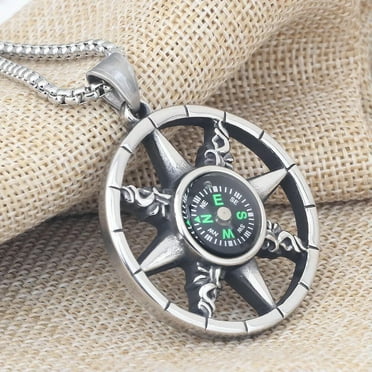 MATROOY Silver Working Compass Pendant Necklace Men's Protection Jewelry Chain 24" GIft