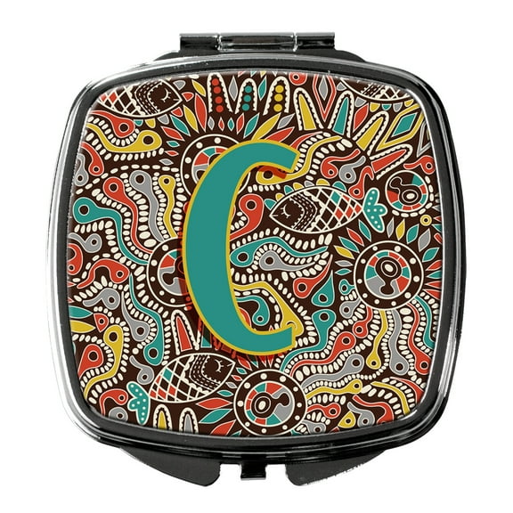 Letter C Retro Tribal Alphabet Initial Compact Mirror