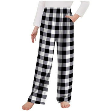 Hessimy Teen Boys and Girls' Christmas Pajamas Pants Kids Plaid Long Trousers Sleepwear for Family Matching Homewear(Black,3-4 Years)