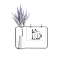 thumbnail image 1 of La sonrisa del gato sentarse línea negra Tarjeta de jarrón de lavanda artificial, 1 of 3
