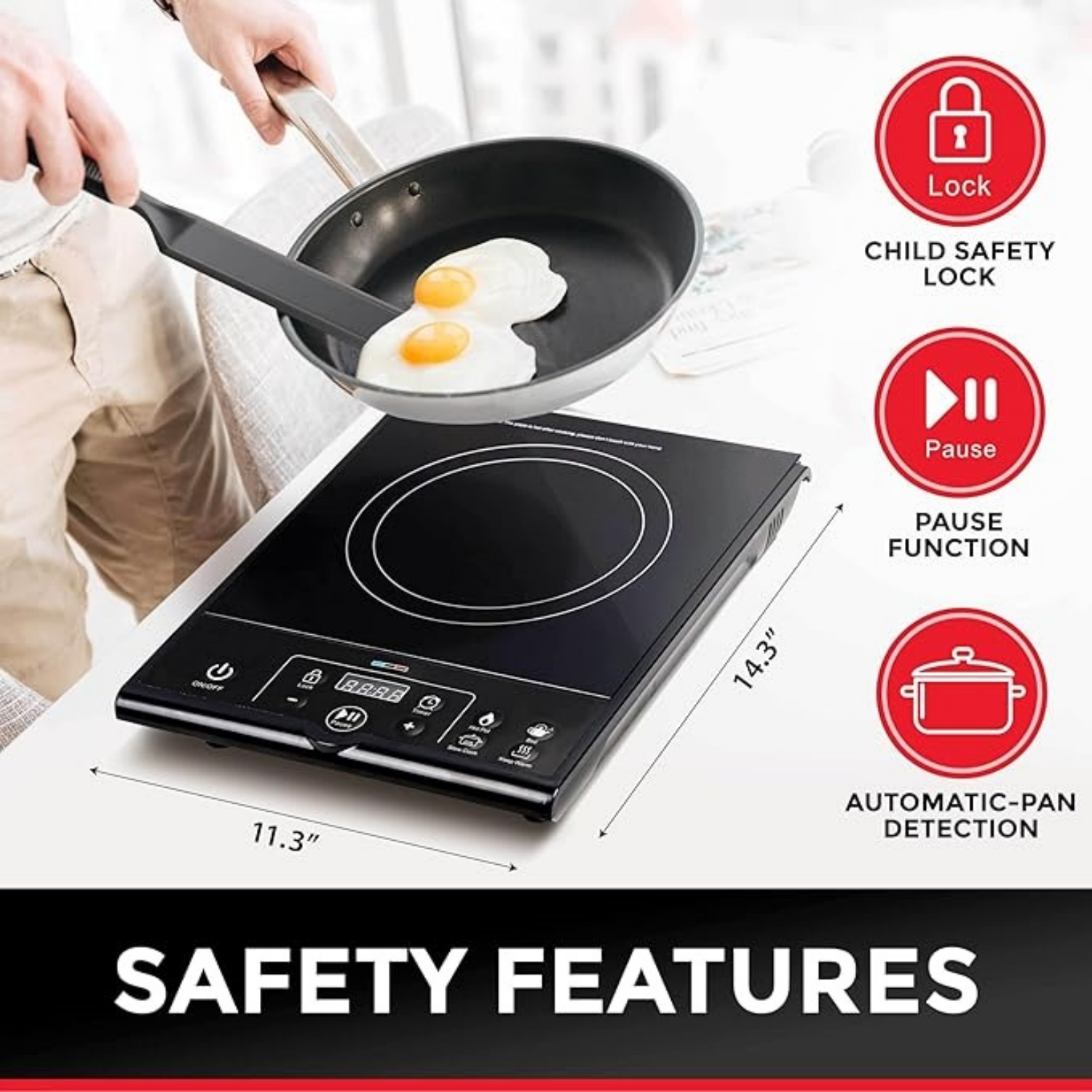Portable Induction Cooktop, 1800W Hot Plate Electric Stove Top Burner. 8 Temp Levels, Auto-Off & Pot Detection, LED Display, Child Lock, 4 Programs, Burners for Cooking