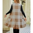 thumbnail image 3 of Chouyatou Women's Open Front Plaid Sweater Vest Notched Lapel Sleeveless Jacquard Knit Vest Jacket, 3 of 4