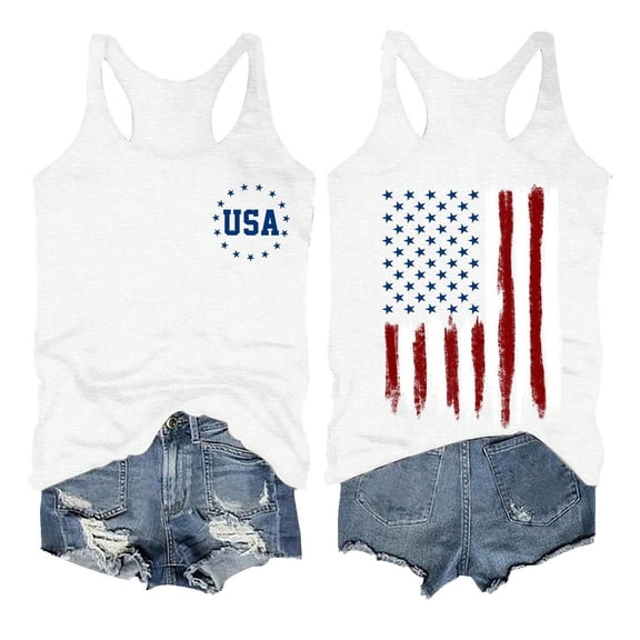 Plus Size Tank Tops for Women Alphabet Letter Print Crewneck Lightweight Summer Sleeveless Tank America 250 Shirt White L