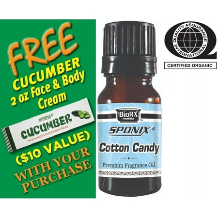 Best Cotton Candy Fragrance Oil 10 mL - Top Scented Perfume Oil - Premium Grade - with FREE Cucumber Face & Body Nourishing Cream by (Best Fragrance Oil Supplier)