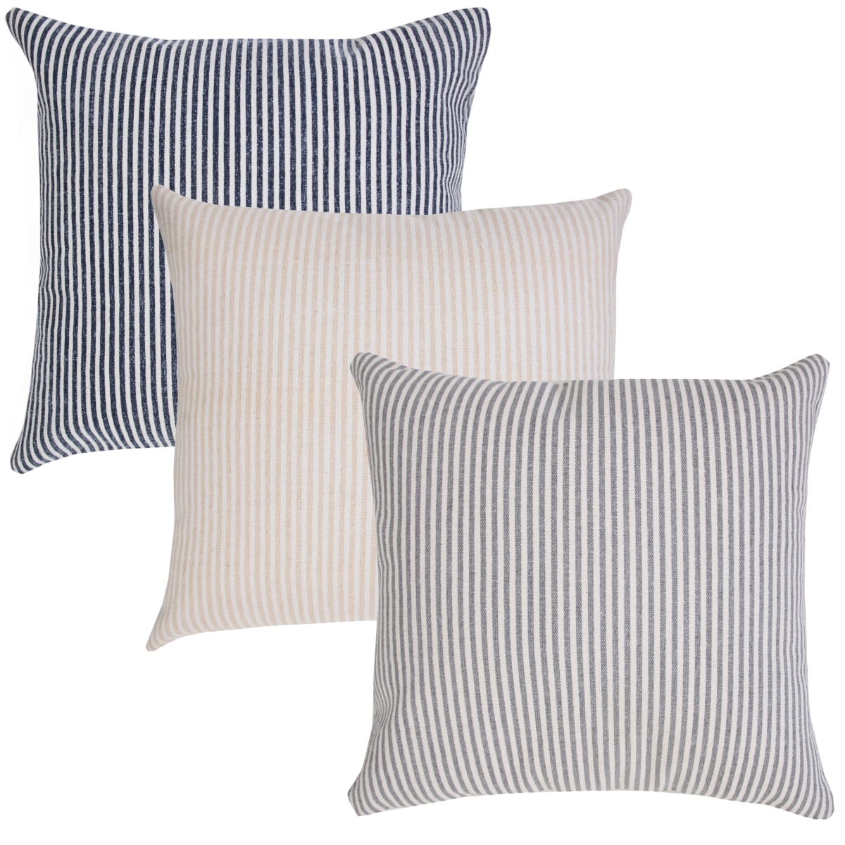 Ox Bay Hampton Set of 2 Striped 20" x 20" Beige/White Cotton Adult Decorative Throw Pillows