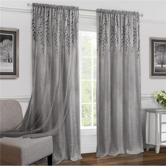 42 x 84 in. Willow Rod Pocket Window Curtain Panel, Grey
