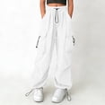 thumbnail image 3 of Scyoekwg Sweatpants Girls Solid Color Comfy Elastic Waistband Drawstring Sports Outdoor Cargo Sweatpants Casual Spring Fashion Baggy Pants White 8-9 Years, 3 of 7