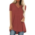 thumbnail image 1 of Lixiuxyad Femmes Mode Grande Taille Imprimé Col en V Manches Courtes Long T-Shirt Blouse Rouge P, 1 of 5