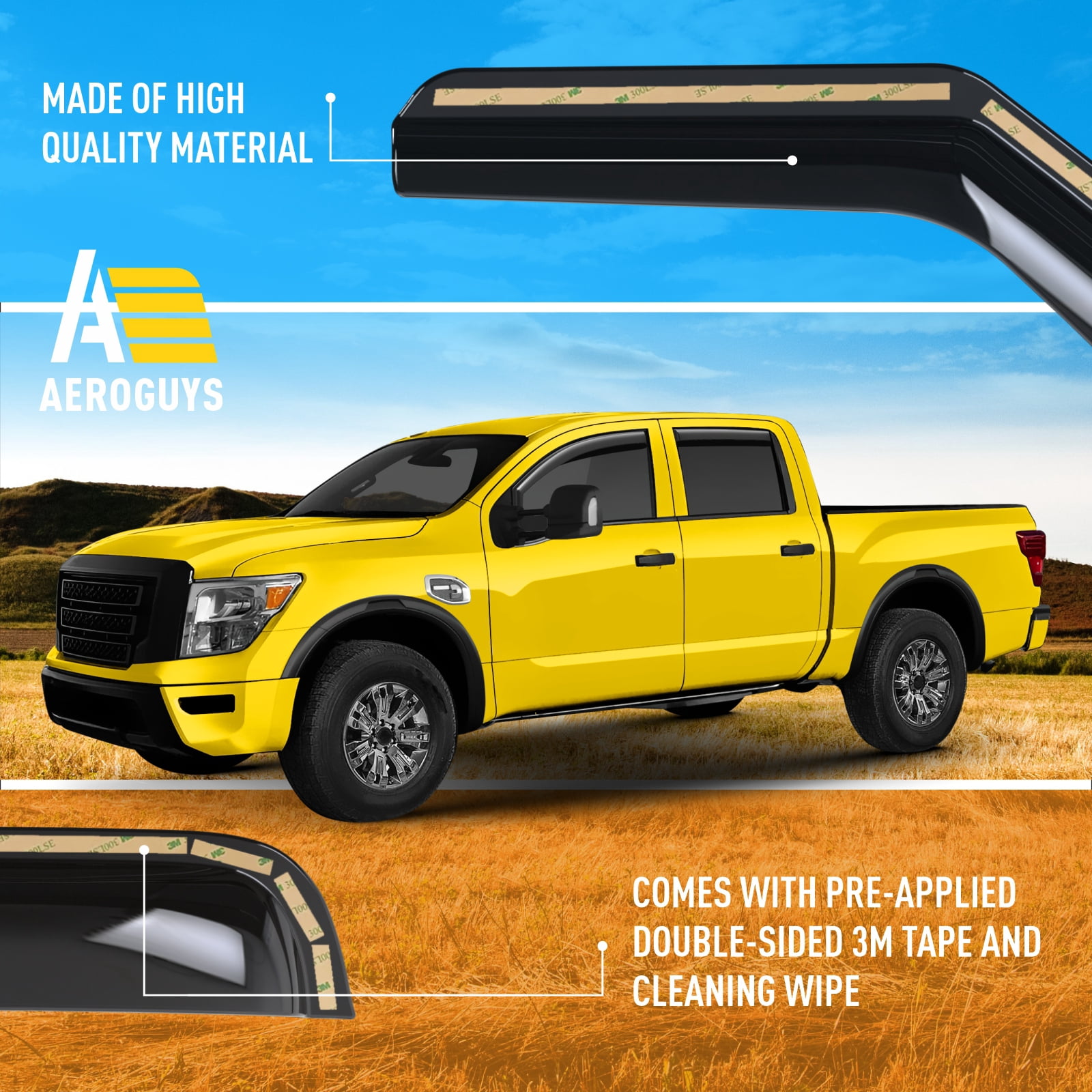 Extra Durable Window Deflectors In-Channel Window Visors Rain Guards Fit for Nissan Titan XD 2016-2024 Crew Cab, Sun Visors, Wind Vent Visors, vent shades, Exterior Car Accessories - 4 pcs. AG0750