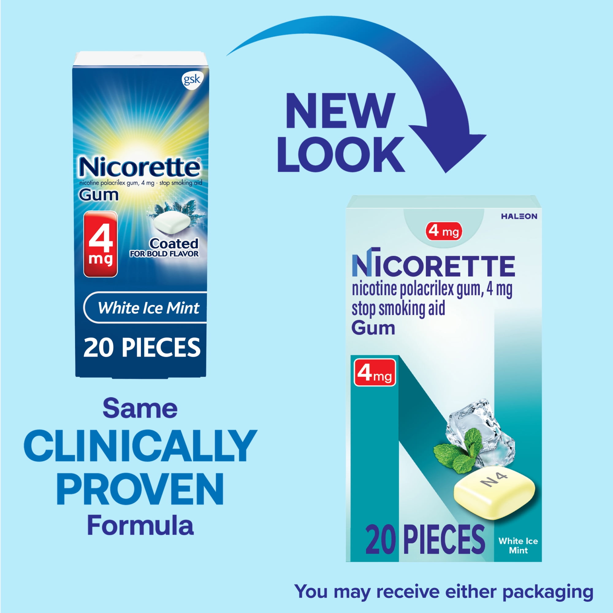 Nicorette Nicotine Gum, Stop Smoking Aids, 4 Mg, White Ice Mint, 20 Count