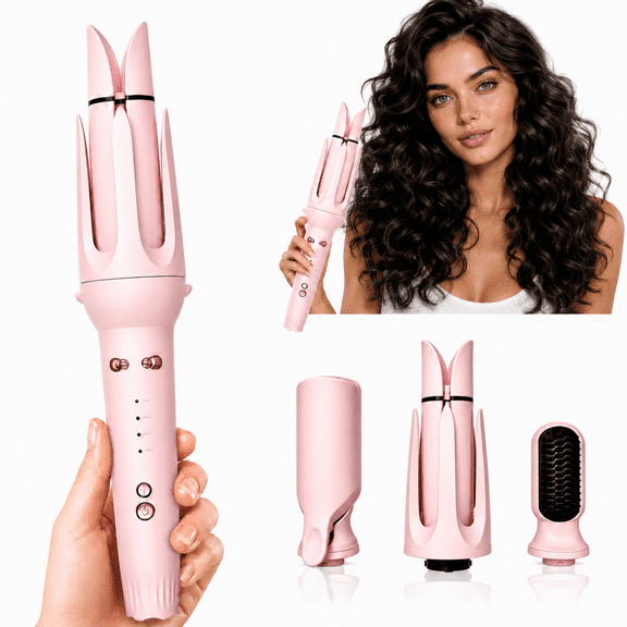 Lefinee 3-in-1 Hair Styler with Automatic Curling, Wavy Curling and Straightening Brush Attachments, Adjustable Temperature, Dual Voltage