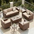 thumbnail image 3 of Poteban Outdoor Patio Furniture Set, Rocking Swivel Chair, 9 Pieces Wicker Rattan Sectional Furniture for Backyard (Khaki), 3 of 12