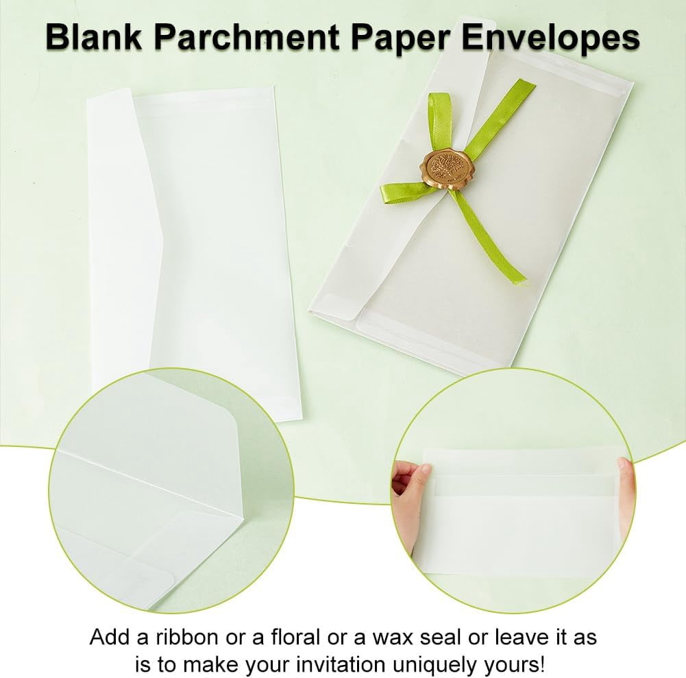 100 Pack Folded Vellum Jackets Vellum Wedding Invitations Wraps Translucent Vellum Wrap Jackets for Wedding Transparent Paper Envelope for Birthday Cards