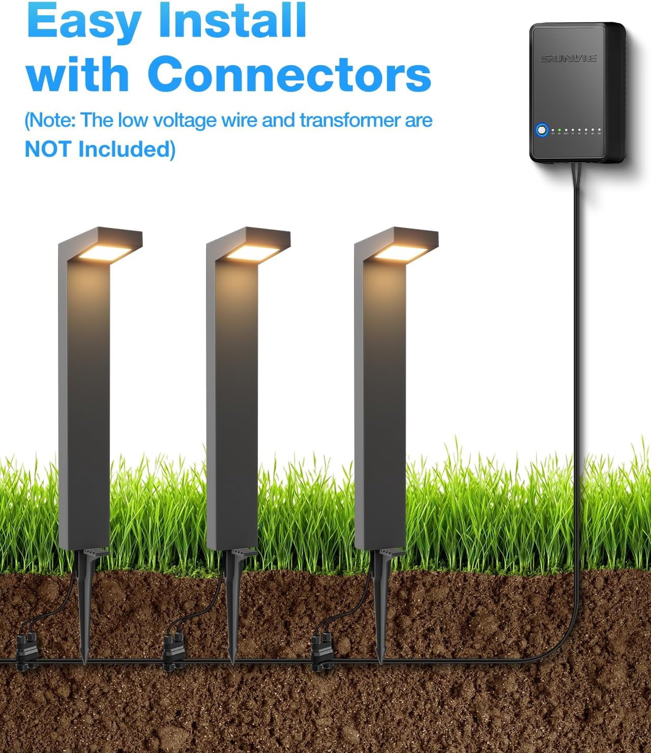 SUNVIE Low Voltage Pathway Lights Wired 5W LED Outdoor Landscape Lighting for Garden Walkway, 4 Pack