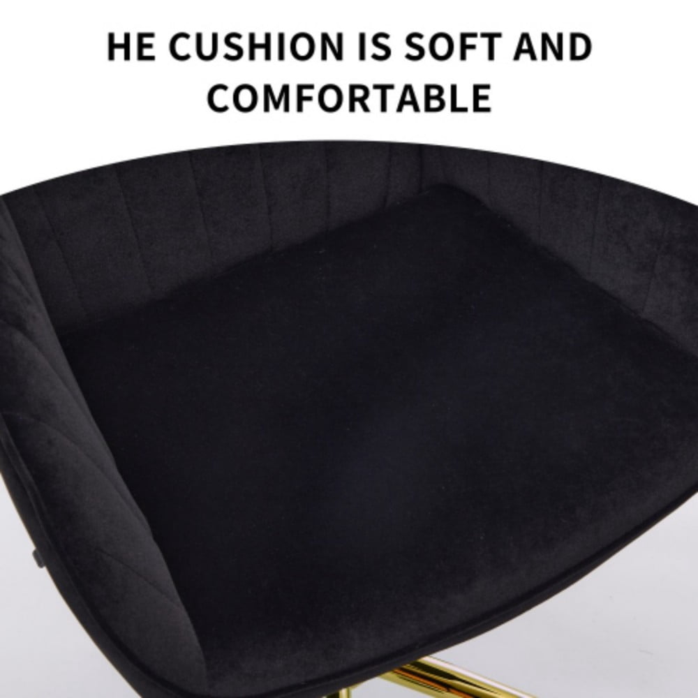Ergonomic Office Chair, Upholstered Swivel Desk Chair with Memory Foam Cushion, Adjustable Backrest, Golden Metal Base for Home Office & Bedroom, Matt Black