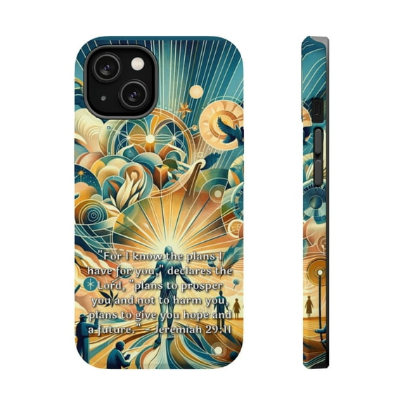 DistinctInk Tough Case for Apple iPhone 14 PLUS (6.7" Screen), Compatible with MagSafe Charging - "Divine Plans: Prosperity, Hope, and Future - Jeremiah 29:11"