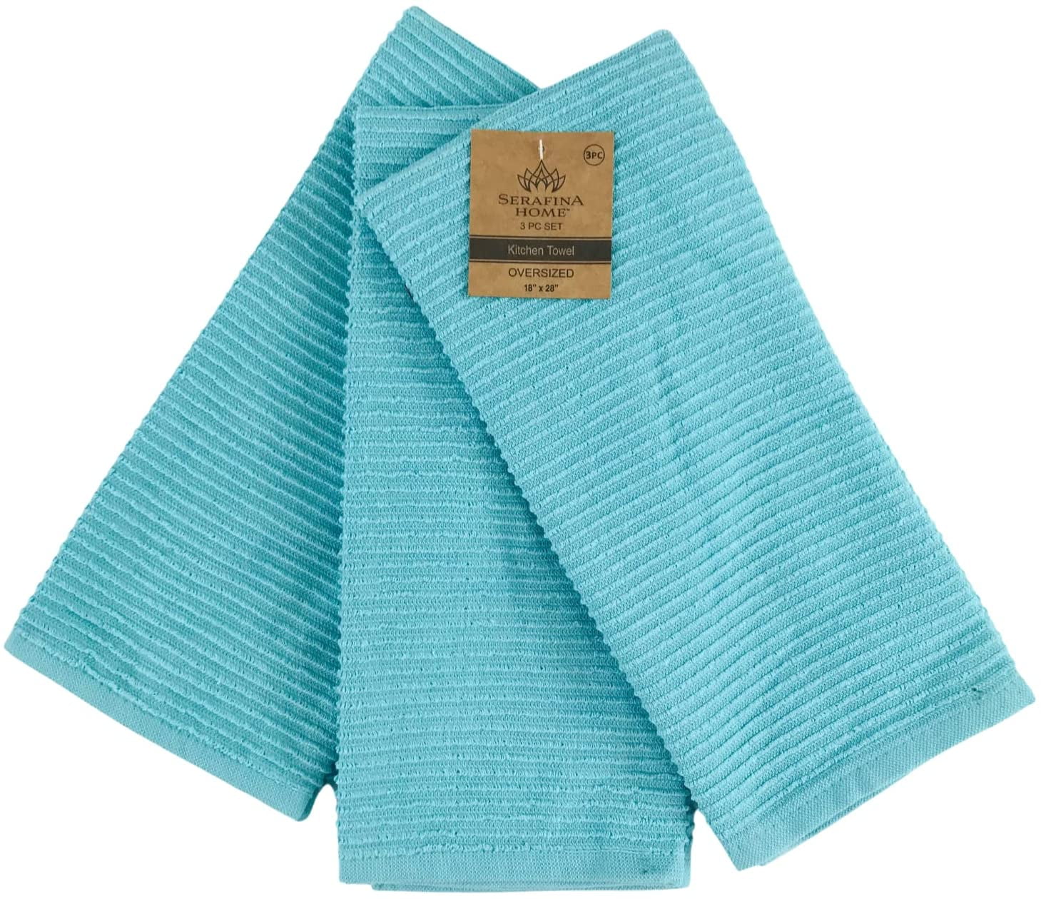 Siena Teal Kitchen Towels 2-Pc Absorbent Cotton Contrasting Blue