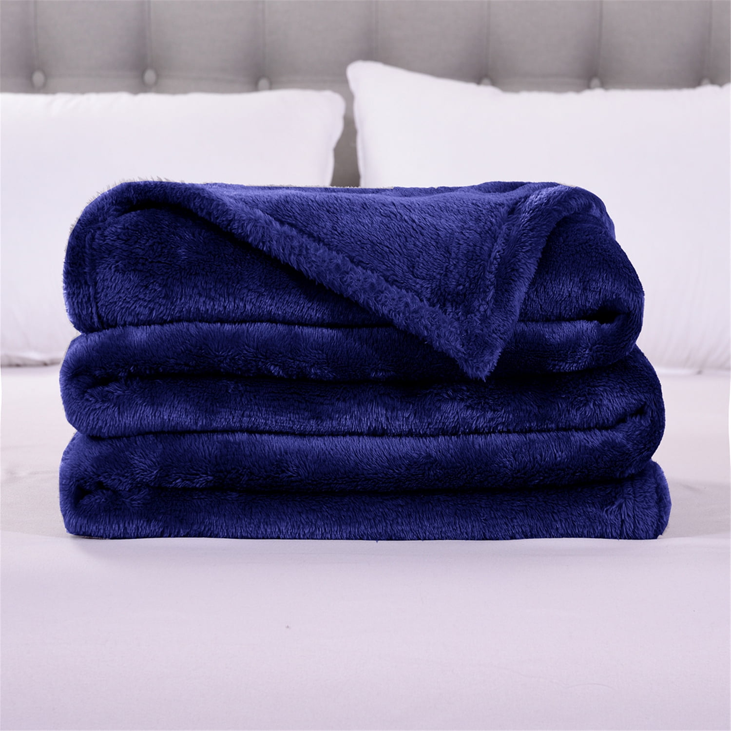 JML Fleece Blanket Flannel Blanket Couch Navy King 79"X89" Soft Lightweight Bed Blanket