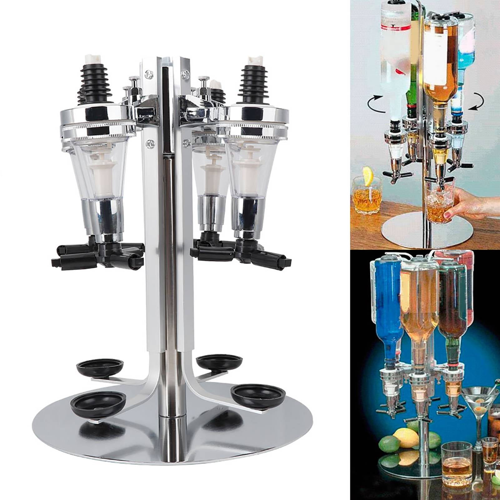 4Bottle Rotated Mounted Holder Wine Liquor Dispenser Alcohol Drink Shot