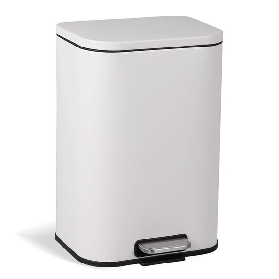 3.2 Gallon Trash Can for Kitchen, Stainless Steel Step Trash Can with Soft-Close Lid & Removable Inner Bucket, Rectangular Garbage Can for Office Bathroom Living Room, White