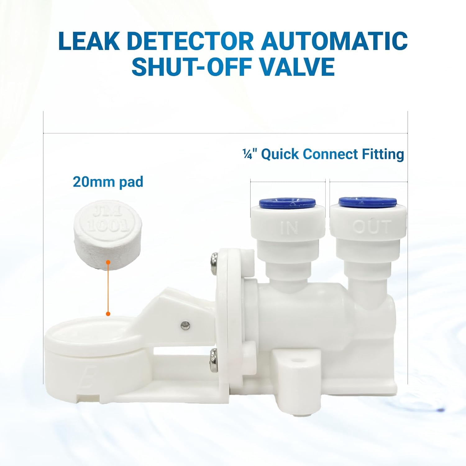 JJEAN-Leak Detector Automatic Shut-Off Valve – Stop Water Supply When Water Leaks for RO (Reverse Osmosis) and Under Sink Water Filtration System (Leak Detector Shut Off Valve 20 MM Pad)