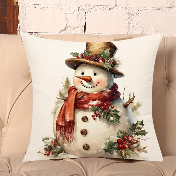 Fundas de cojín navideñas Emotion, juego de 18 x 18, rojo y blanco, decoración navideña rústica, muñeco de nieve, ciervo, alegría, cojín de invierno para el sofá del hogar