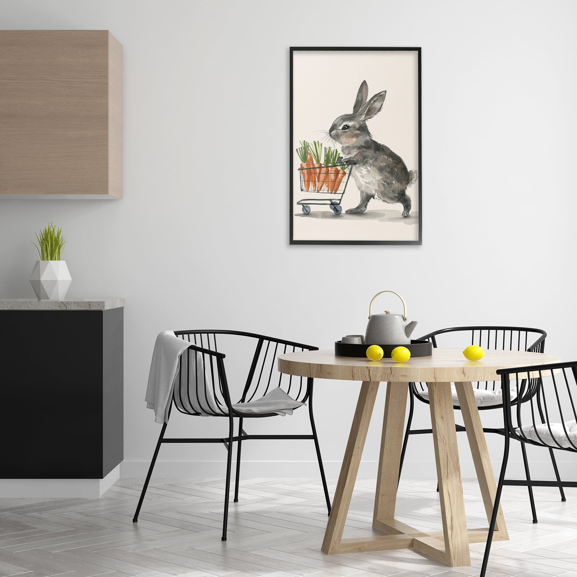 Bunny with Carrots Black Framed Giclee Art, 20 x 30