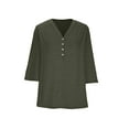 thumbnail image 7 of Pincandy Women Plus Size Neck 3/4 Sleeve Casual Tshirts Loose Basic Tunic Tees Shirts Dressy Casual Henley V-Neck Summer Tops Pleated T-Shirts Loose Fit Tunic Blouses,Army Green,4XL, 7 of 7