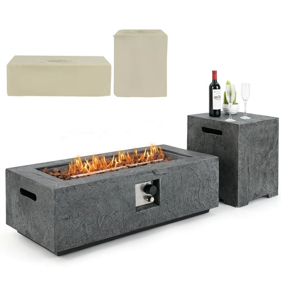 Costway 42.5" Magnesium Oxide Propane Gas Fire Pit with Hideaway Tank Holder Lava Rocks