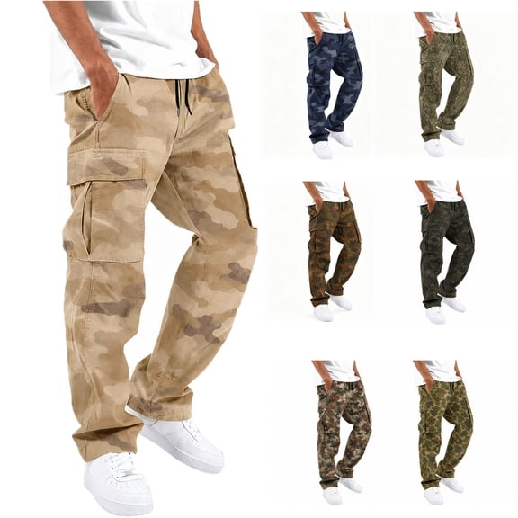 Men's Cargo Pants with Pockets Drawstring Long Trousers Relaxed Fit Stretch Work Pants