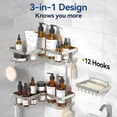 thumbnail image 3 of Corner Shower Caddy, 3-Pack Adhesive Shower Caddy with Soap Holder and 12 Hooks, Rustproof Stainless Steel Bathroom Organizer, No Drilling Wall Mounted Shower Rack, silver, 3 of 7
