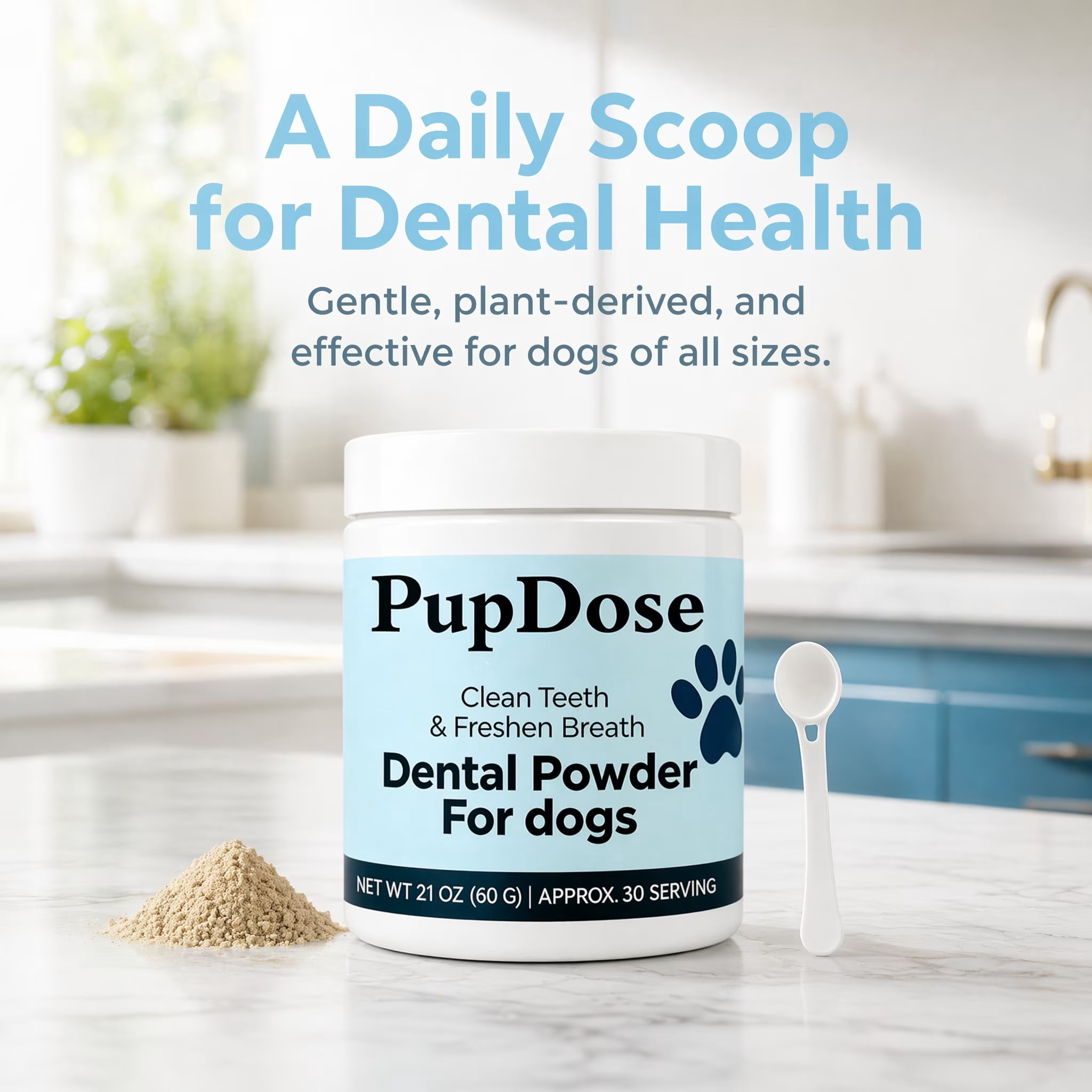 Dog Dental Powder, Teeth Cleaning & Tartar Removal Supplement, Fresh Breath Oral Care for Dogs, Gum Health Support, Easy Mix Food Additive for Small Medium Large Dogs (2PC)
